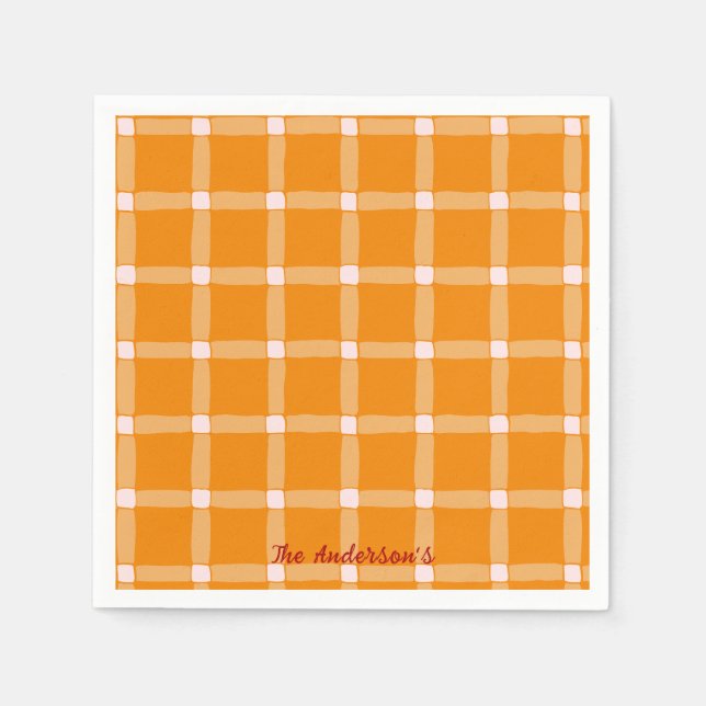 Retro-Kürbis-Orange-Gingham-Halloween-Party Serviette (Vorderseite)