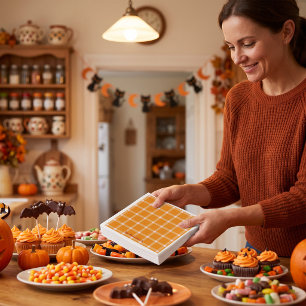 Retro-Kürbis-Orange-Gingham-Halloween-Party Serviette