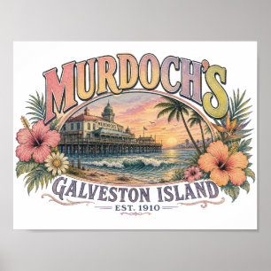 Retro-Küstenstrand-Illustration Poster