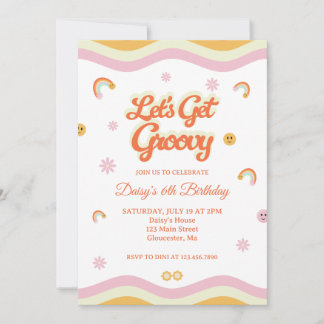 Retro Lächeln Lass uns Groovy Geburtstag bekommen Einladung