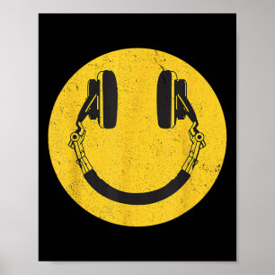 Retro-Lächeln Musik Gesicht Kopfhörer 90er Männer Poster