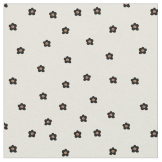 Retro lächelndes Blumenmuster in Schwarz und Creme Stoff