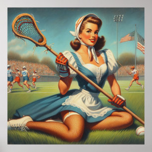 Retro Lacrosse Girl Poster