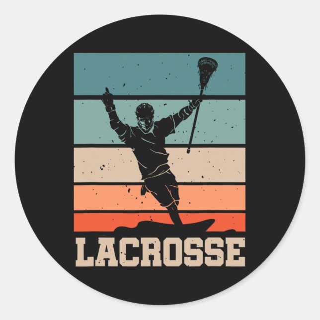 Retro Lacrosse Player Lax Stick Lacrosse Team Runder Aufkleber (Vorderseite)