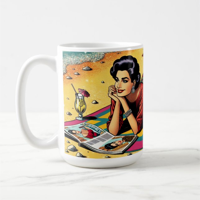 Retro Lady am Beach Daydreaming über Mode Kaffeetasse (Links)