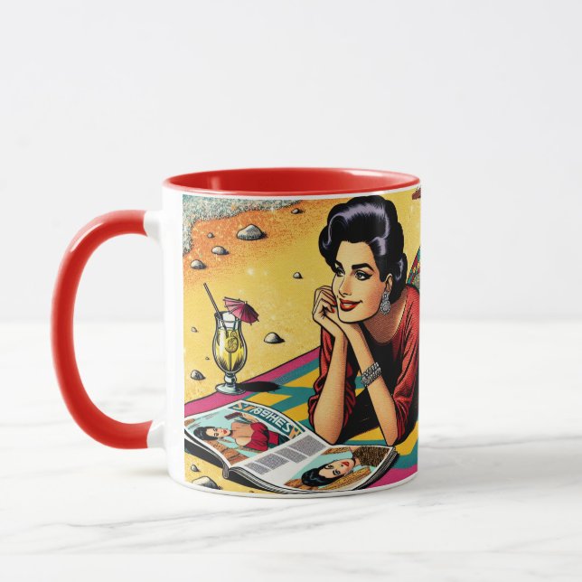Retro Lady am Beach Daydreaming über Mode Tasse (Links)