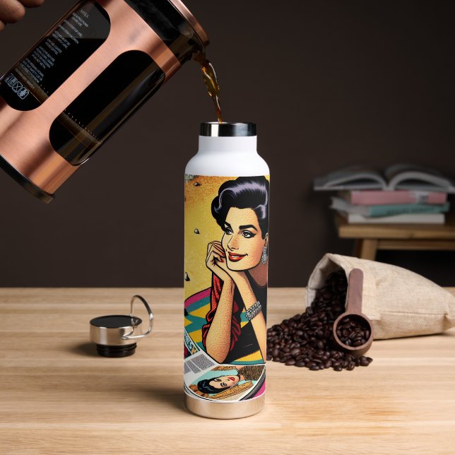 Retro Lady am Beach Daydreaming über Mode Trinkflasche (Kaffee)