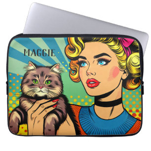 Retro Lady and Cat Personalisiert Laptopschutzhülle