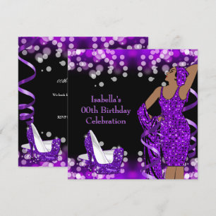 Retro Lady Lila Glitter High Heels Geburtstag Einladung
