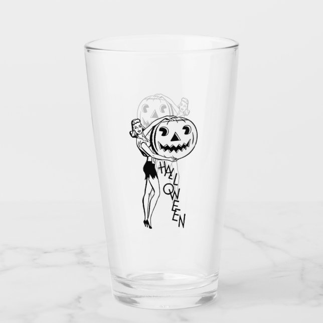 Retro Lady mit Pumpkin Black Glas (Vorderseite)