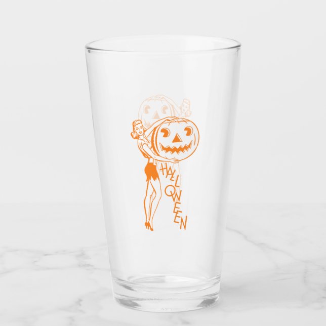 Retro Lady mit Pumpkin Glas (Vorderseite)