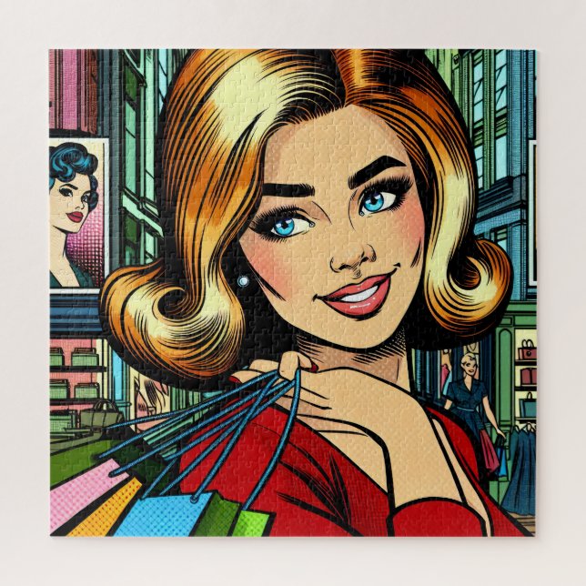 Retro Lady mit Shopping Bags Mitte Jahrhundert (Vertikal)