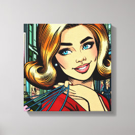 Retro Lady mit Shopping Bags Mitte Jahrhundert Leinwanddruck