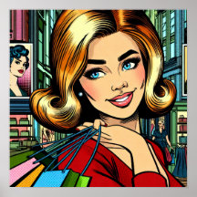 Retro Lady mit Shopping Bags Mitte Jahrhundert