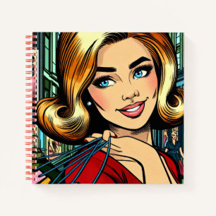 Retro Lady mit Shopping Bags Sketchbook Notizbuch