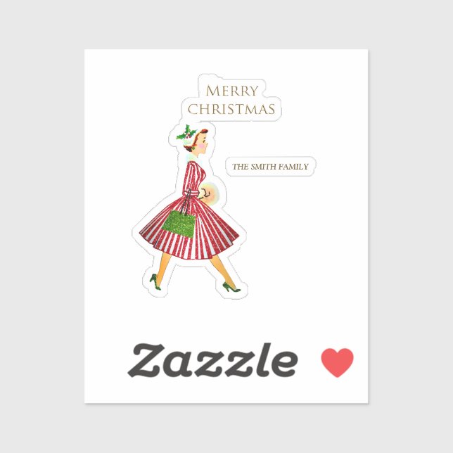 Retro Lady und Weihnachten Aufkleber (Blatt)
