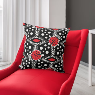 Retro Ladybugs Polka Dot Red und Black Kissen