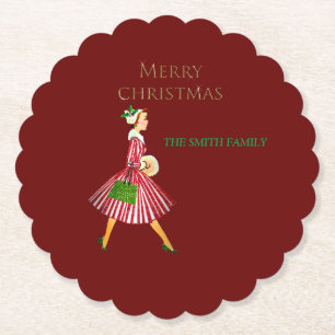 Retro Ladys und Weihnachten rot Untersetzer