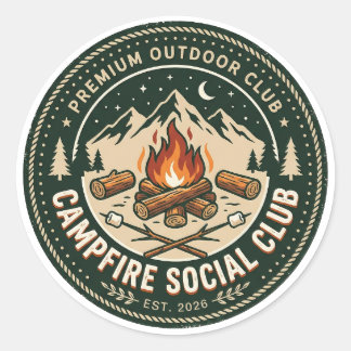 Retro Lagerfeuer Sozialclub Berg Outdoor Abzeichen Runder Aufkleber