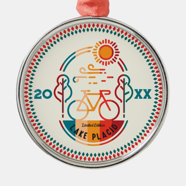 Retro Lake Placid Bike Trail Ornament Aus Metall (Vorne)