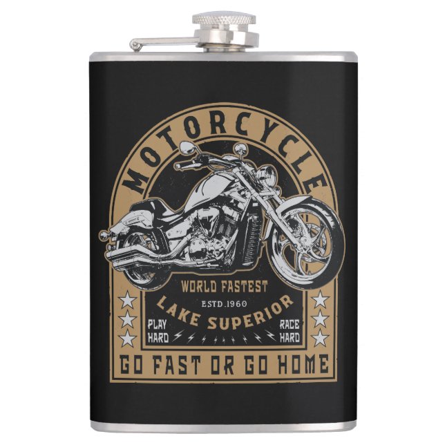 Retro Lake Superior Motorrad Flachmann (Vorderseite)