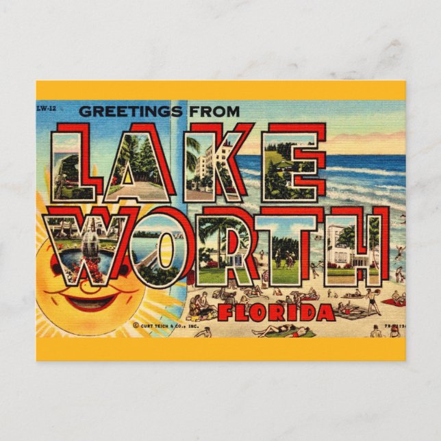 Retro Lake Worth Florida Postkarte (Vorderseite)