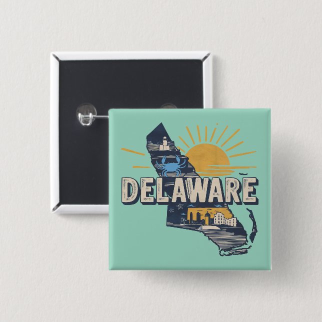 Retro Landschaftlich Delaware-Silhouette Button (Vorne & Hinten)