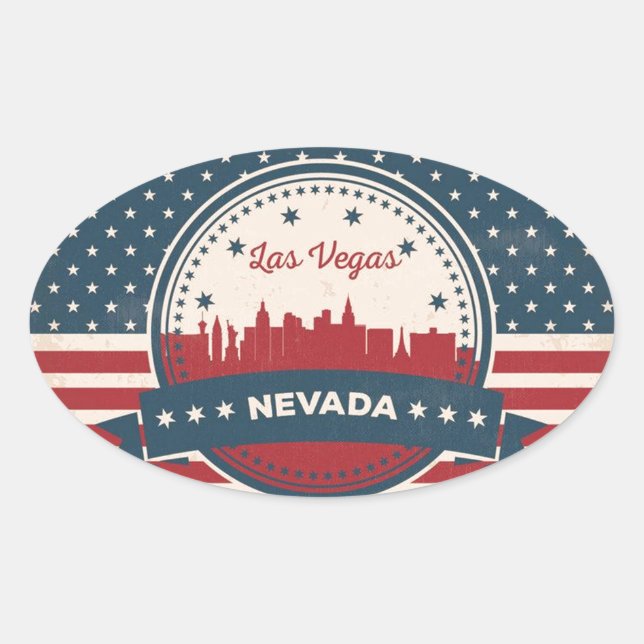 Retro Las Vegas Skyline Ovaler Aufkleber (Vorderseite)