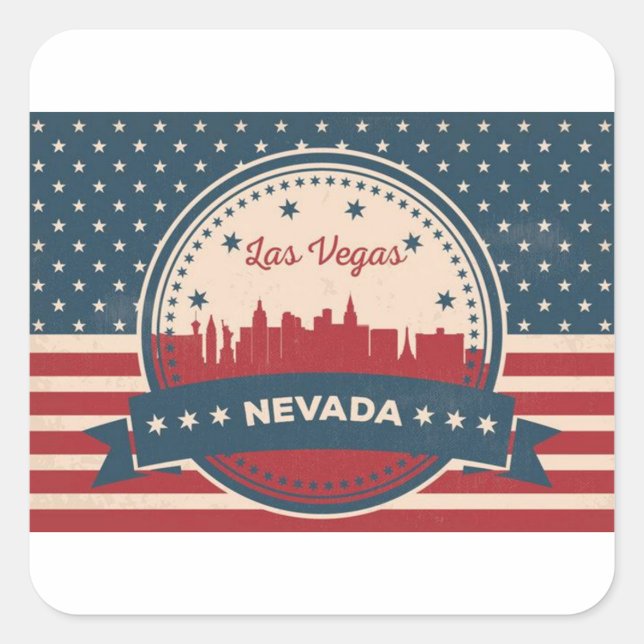 Retro Las Vegas Skyline Quadratischer Aufkleber (Vorderseite)