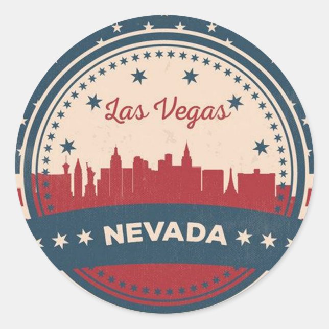 Retro Las Vegas Skyline Runder Aufkleber (Vorderseite)
