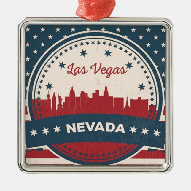 Retro Las Vegas Skyline Silbernes Ornament (Vorne)