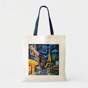Retro Las Vegas Van Gogh Style Casino Nacht Stadt  Tragetasche