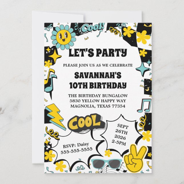 Retro Lass-uns-Party-Geburtstag Einladung (Vorderseite)
