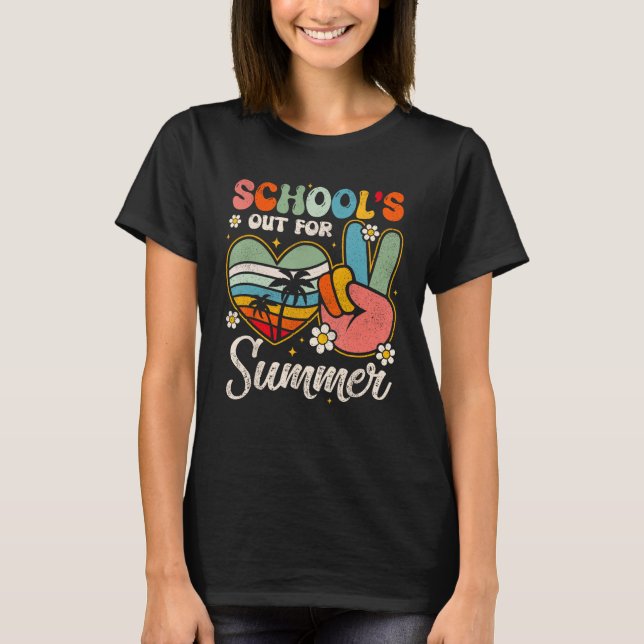 Retro Last Day of School s Out For Summer Teacher  T-Shirt (Vorderseite)