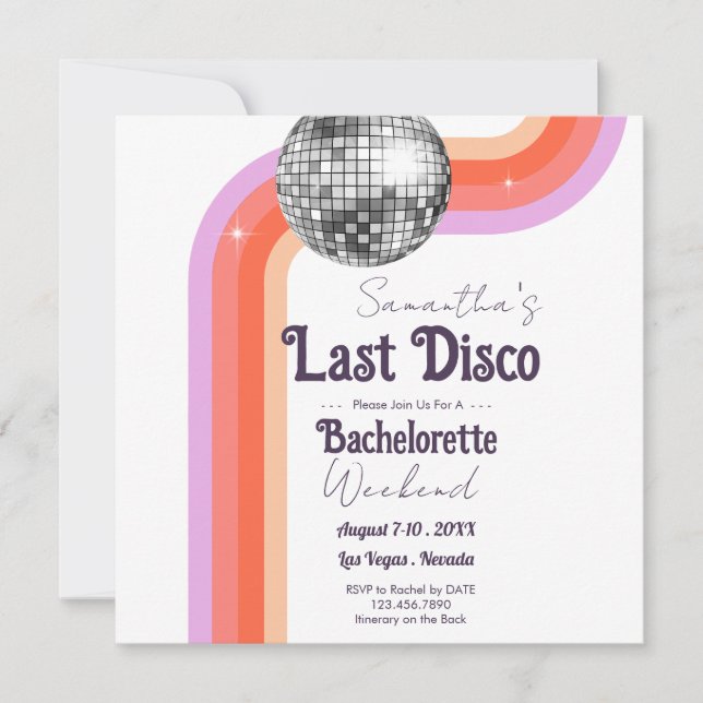 Retro Last Disco Junggeselinnen-Abschied Save The Date (Vorderseite)