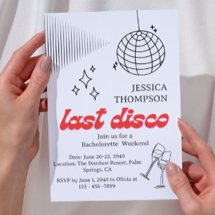 Retro-Last-Disco-Junggesellinnen-Wochenend-Itinera Einladung