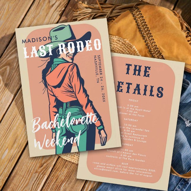 Retro Last Rodeo Poster Itinerary Bacheloretto Einladung (last rodeo bachelorette weekend invitation itinerary retro cowgirl vintage poster elegant glam)