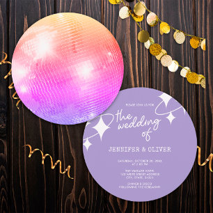 Retro-Lavendel-Pink-Orange-Disco-Kugel-Hochzeit Einladung