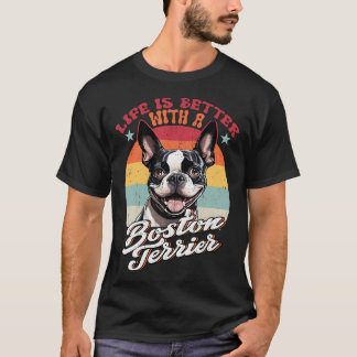 Retro-Leben ist besser mit Boston Terrier-Mama-Hun T-Shirt