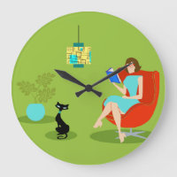 Rétro Lecture Femme Acrylique Mur Horloge