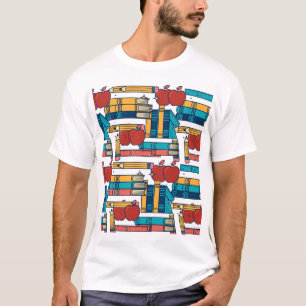 Retro-Lehrer-Äpfel-Bücher-Stifte-Muster T-Shirt
