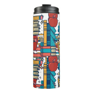 Retro-Lehrer-Äpfel-Bücher-Stifte-Muster Thermosbecher