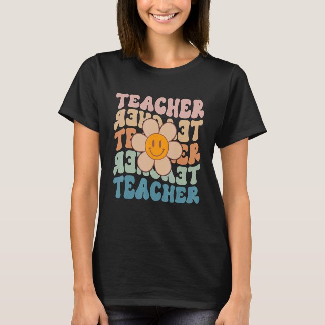 Retro-Lehrer Daisy farbenfrohe Grundschule Te T-Shirt (Vorderseite)