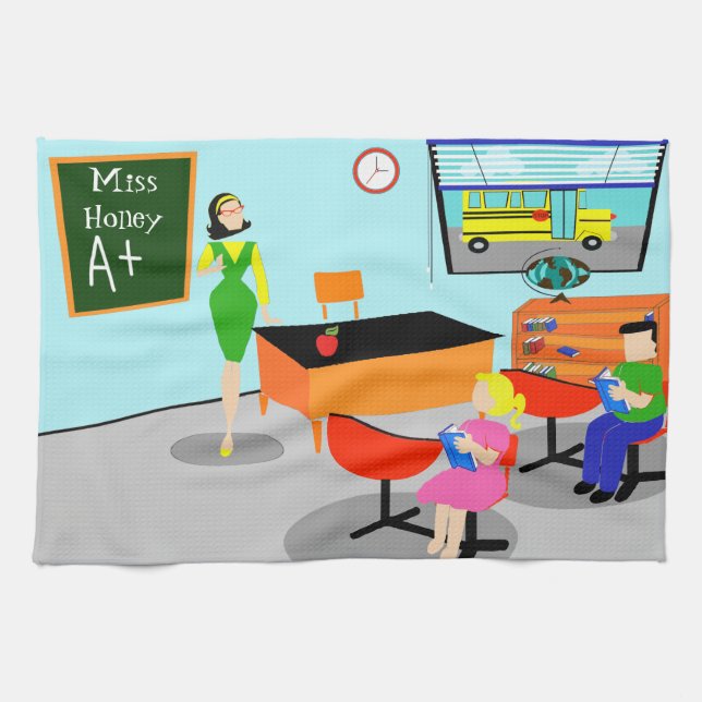 Retro Lehrer-Geschirrtuch Handtuch (Horizontal)