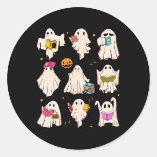 Retro-Lehrer Halloween Ghost Lesen Sie mehr Bücher Runder Aufkleber