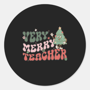 Retro Lehrer Weihnachten Sehr frohe Lehrerin Runder Aufkleber