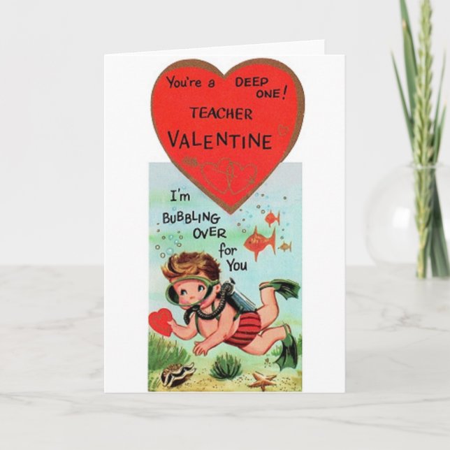 Retro-Lehrerin Valentine Feiertagskarte (Vorderseite)