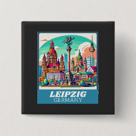 Retro Leipzig Skyline Button
