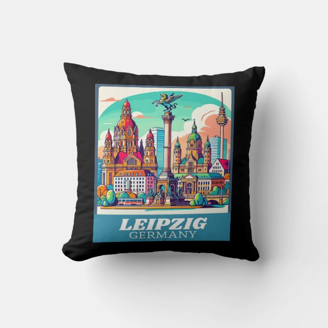 Retro Leipzig Skyline Kissen (Vorderseite)