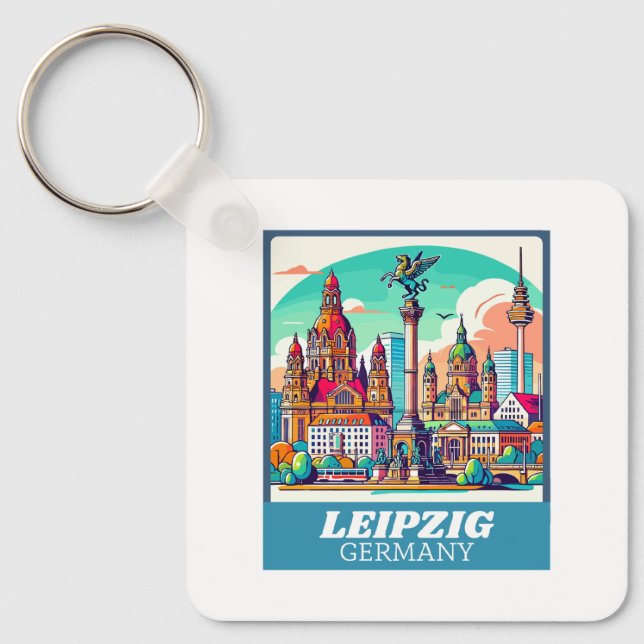 Retro Leipzig Skyline Schlüsselanhänger (Vorderseite)